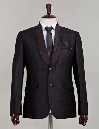 Terry rayon solid brown three piece coat suit