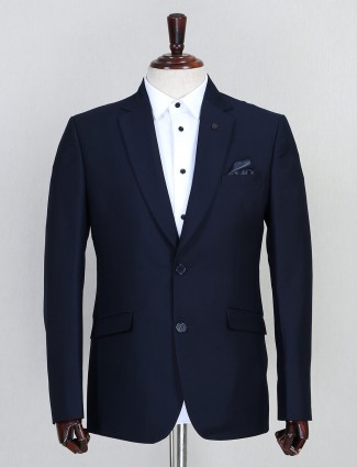 Terry rayon solid navy mens coat suit
