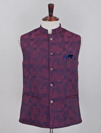 Textured wine cotton silk waistcoat for men