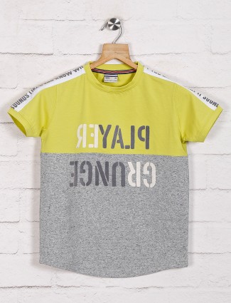 Trend lime yellow printed casual t-shirt
