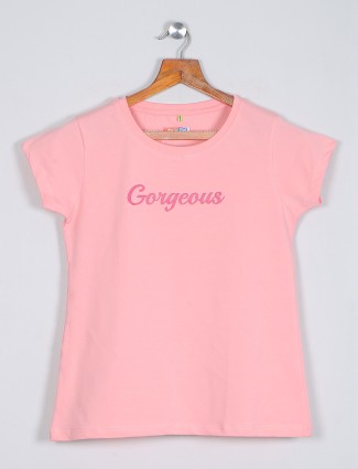 Trendy baby pink cotton printed casual wear top 