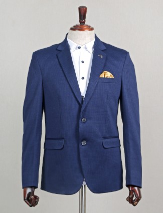 Trendy blue terry rayon two buttoned blazer