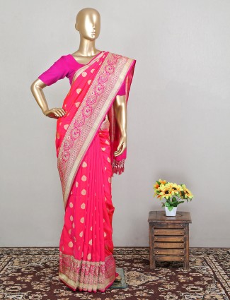 Trendy hot pink banarasi silk saree for wedding ceremonies