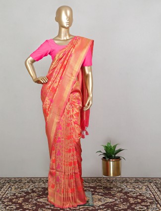 Trendy hot pink banarasi silk saree for wedding seasons