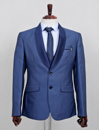 Two button terry rayon three piece coat suit in blue