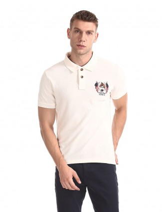 U S Polo Assn cream solid casual t-shirt