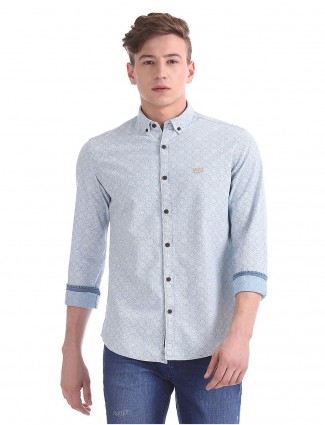 U S Polo grey printed cotton fabric shirt