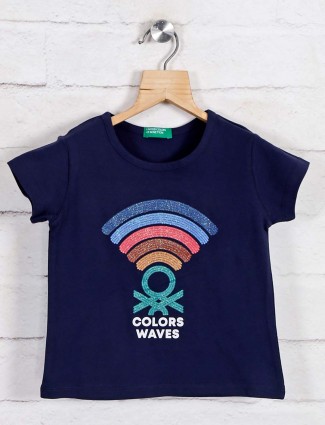 UCB Navy printed cotton top for girls