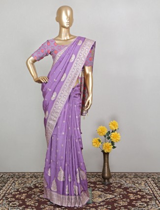 Violet wedding events dola silk sari for women