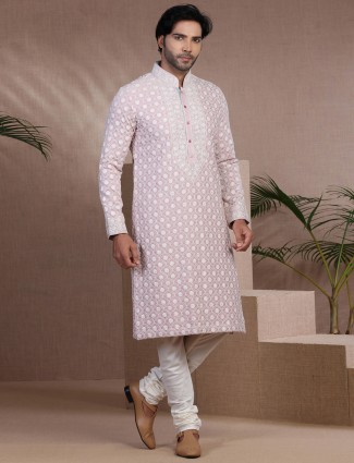 Voilet chikan lucknowi pure cotton silk kurta pajama