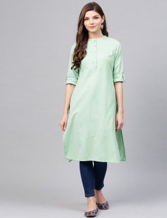 W Mint green color cotton casual wear kurti