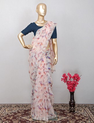 Wedding ceremonies pearl pink fantastic tissue silk saree