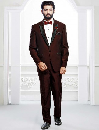 Wedding function maroon hue tuxedo suit