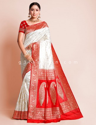 White banarasi silk saree for wedding