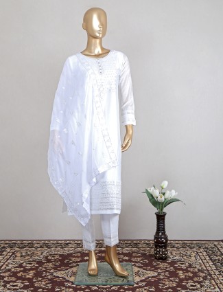 White colored cotton feastive pant suit for women
