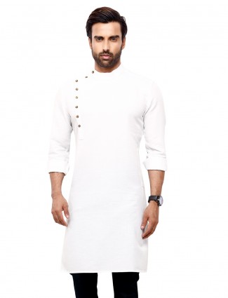 White solid cotton festive wear mens kurta