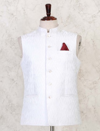 White textured cotton silk waist coat