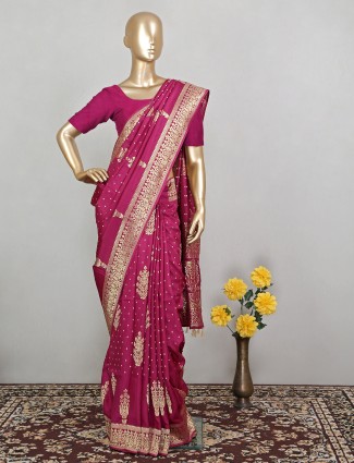 Wine purple attirable designer wedding wear dola silk saree