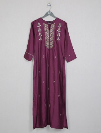 Wine purple silk printed casual wear kurti