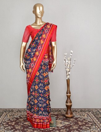 Wonderful designer cotton silk saree for festive in dark blue