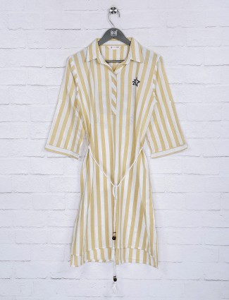 Yellow casual function cotton stripe top