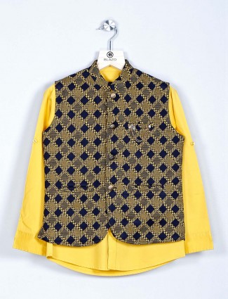 Yellow checks style cotton waistcoat in cotton