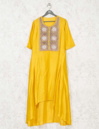 Yellow cotton silk festive designer kurti