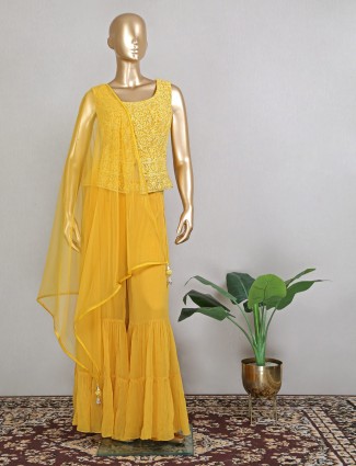 Yellow georgette wedding wear salwar kameez for women