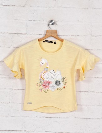 Yellow printed top for girls