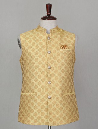 Yellow printed welt pocket waistcoat