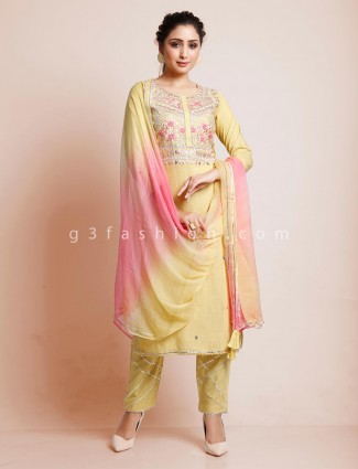 Yellow punjabi pant suit in cotton for festive days