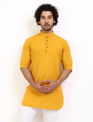 Yellow solid cotton festive wear kurta