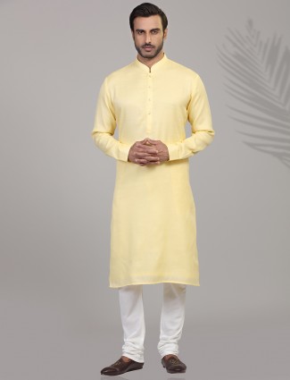 Yellow solid cotton kurta suit for festive