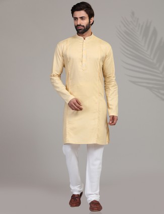 Yellow solid cotton silk kurta suit
