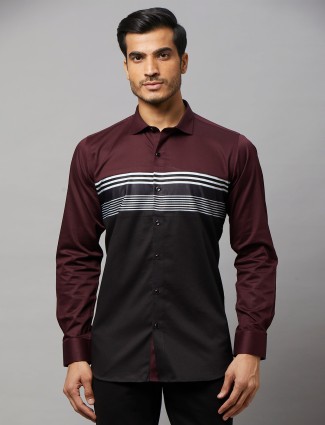 Z2000 maroon and black party wear shirt in cotton