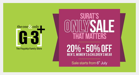Surat's Only Sale that Matters - Flat 20% to 50% SALE at G3+ Ghoddod Rd Sutaria Store