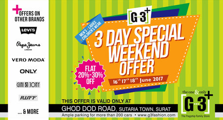 G3+ 3 Days Weekend Sale Offer Flat 20% - 50% On All Products - G3Surat and G3fashion.com