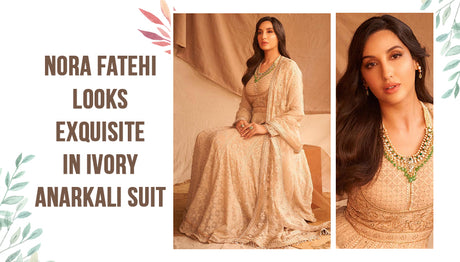 Nora Fatehi Look Exquisite in Ivory Anarkali Suit