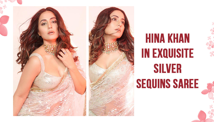 Hina Khan in Exquisite Silver Sequins Saree