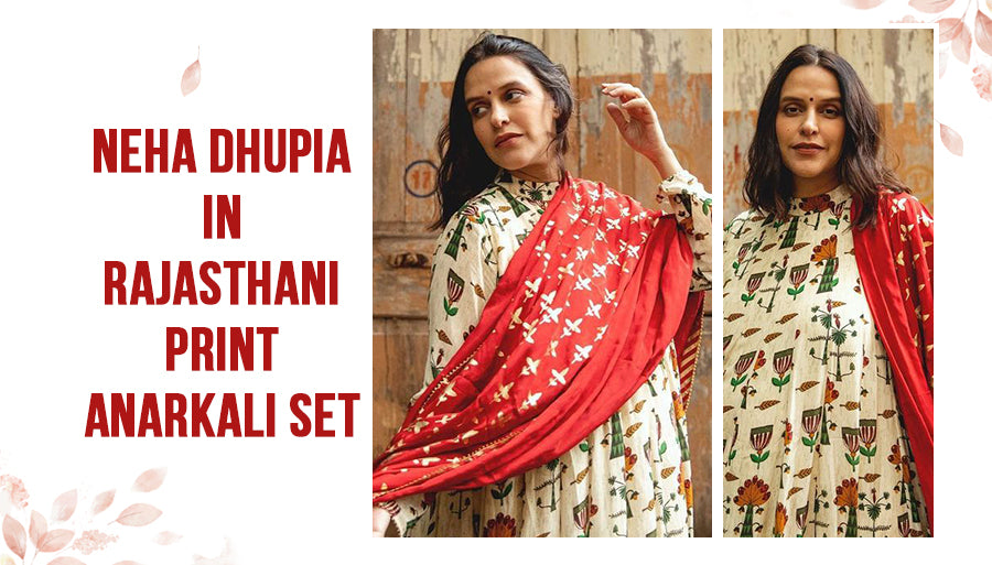 Neha Dhupia Stuns in a Masaba Gupta Printed Anarkali Suit for Raksha Bandhan
