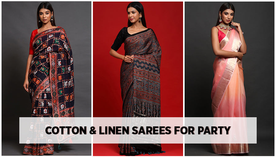 How to Style Cotton Saree & Linen Sarees for Party Look