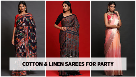 How to Style Cotton Saree & Linen Sarees for Party Look