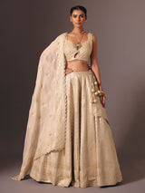 Gold banarasi tissue silk lehenga choli with mirror detailing