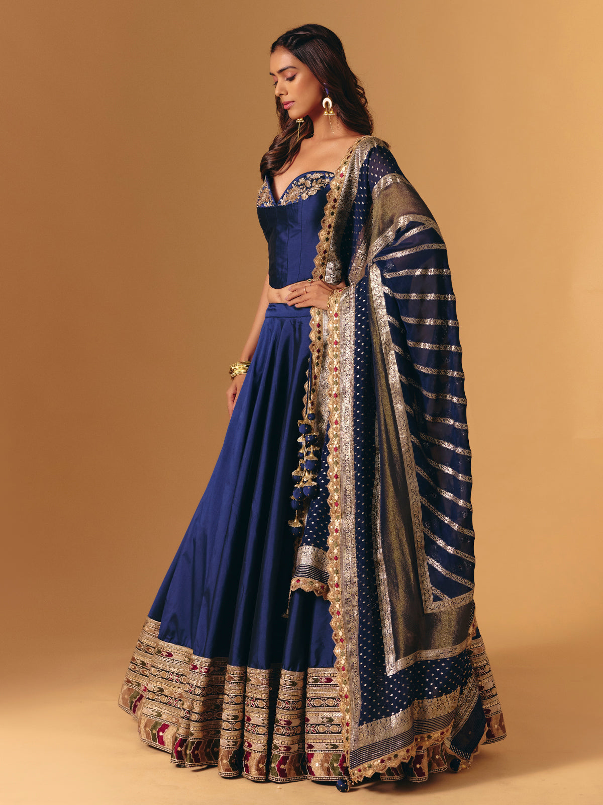 Navy silk designer zardosi worked lehenga choli for wedding