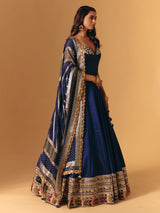 Navy silk designer zardosi worked lehenga choli for wedding