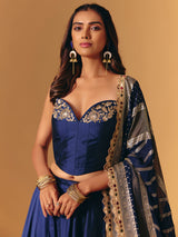 Navy silk designer zardosi worked lehenga choli for wedding