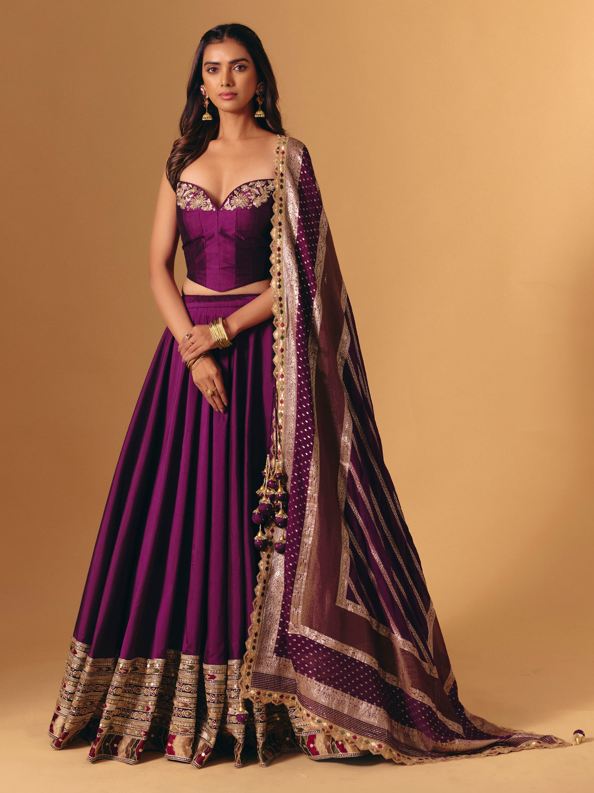 Purple silk wedding wear lehenga choli with zardosi work
