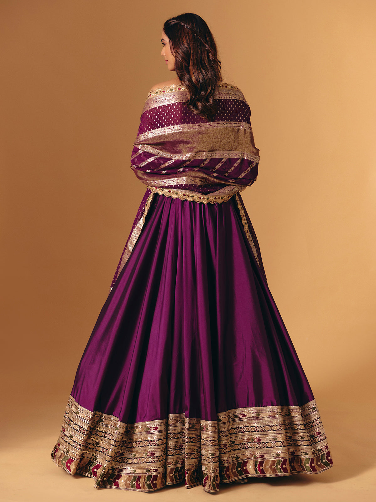 Purple silk wedding wear lehenga choli with zardosi work