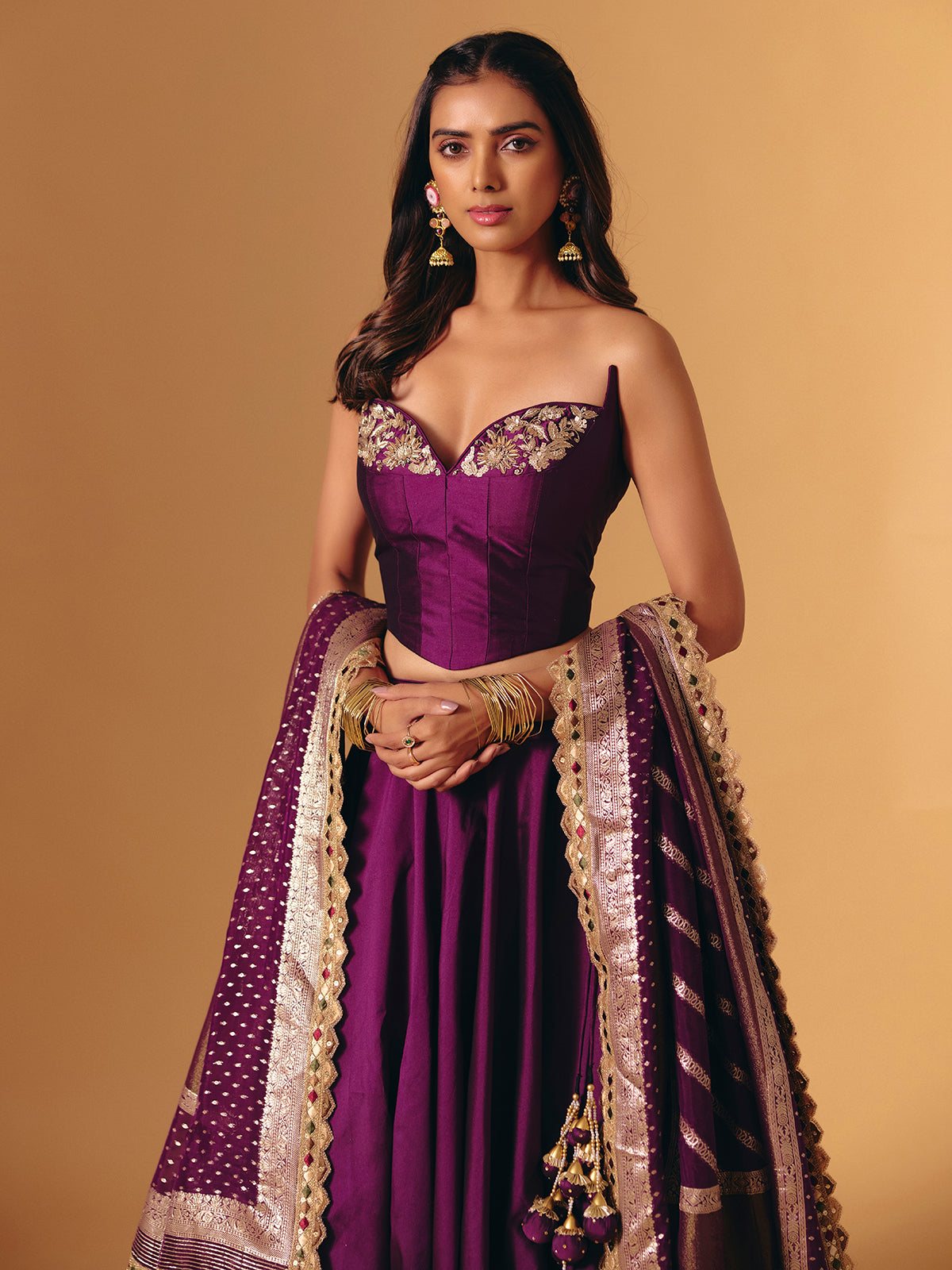 Purple silk wedding wear lehenga choli with zardosi work