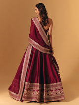 Maroon silk designer zardosi worked lehenga choli